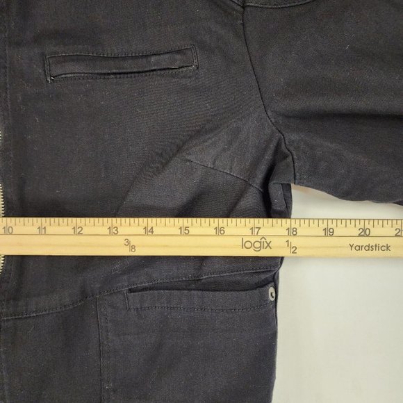 J & Co Denim Jacket Womens Large Black Distressed Retro Buckle Accent Full Zip - Picture 4 of 10